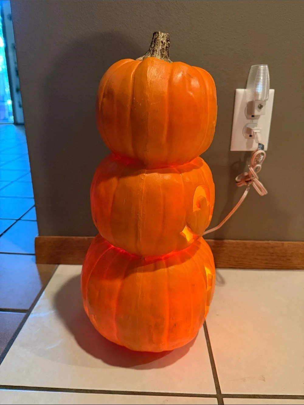 3 Pumpkin Tower Gemmy Jack-o-Lantern Stack Light Up Lamp Halloween Decor Works
